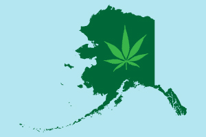 Alaska state with marijuana leaf
