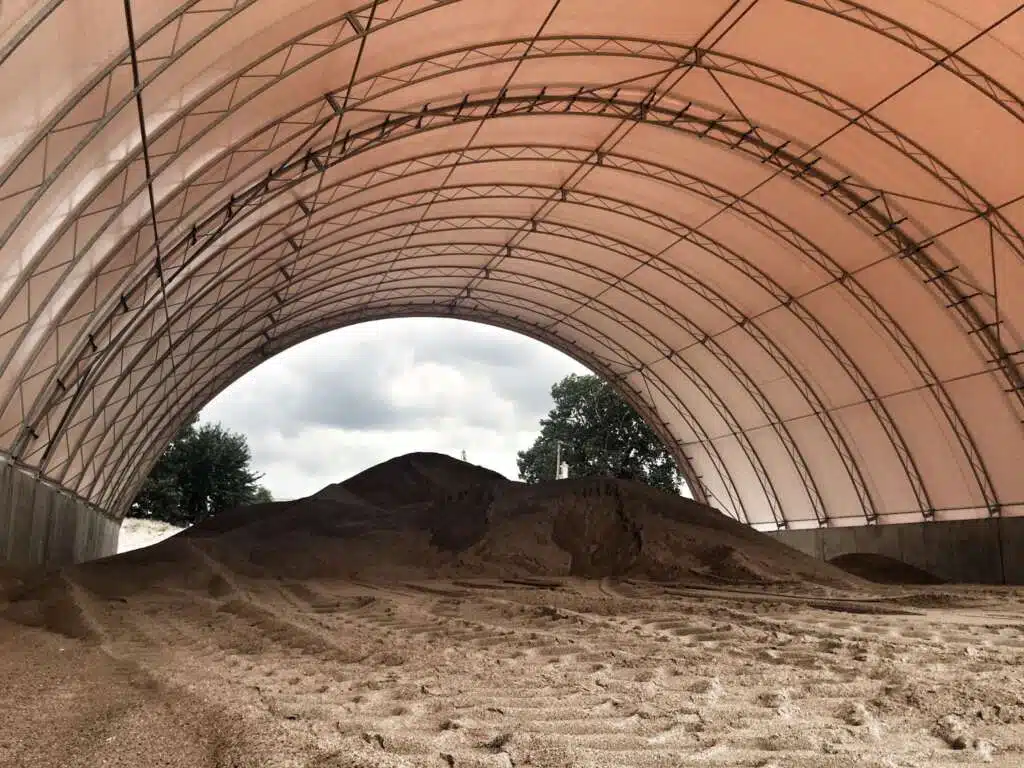 Inside a fabric covered structure for mining operations